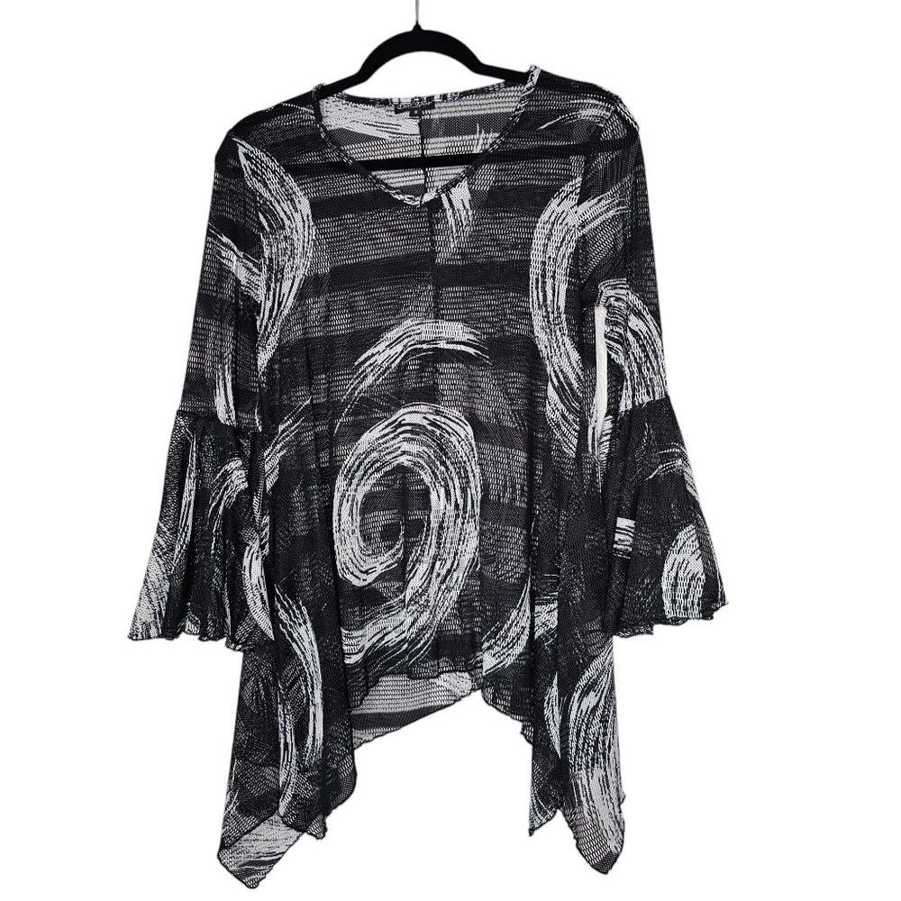 Dor Dor Couture S Black Top Mesh Asymmetric Flare Sleeve Whimsigoth Fairy Grunge